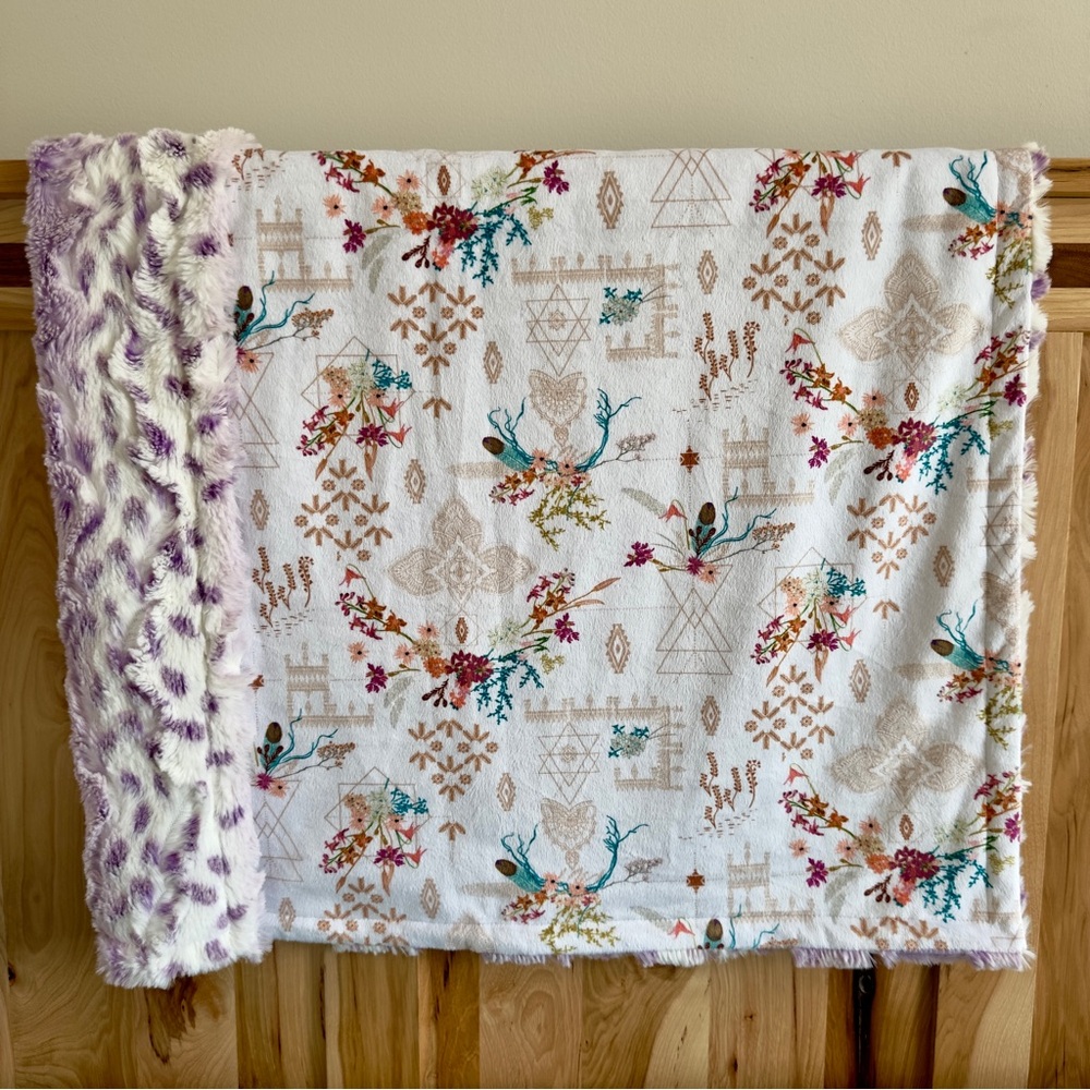 Floral Tribal Print Plush Minky Baby Blanket